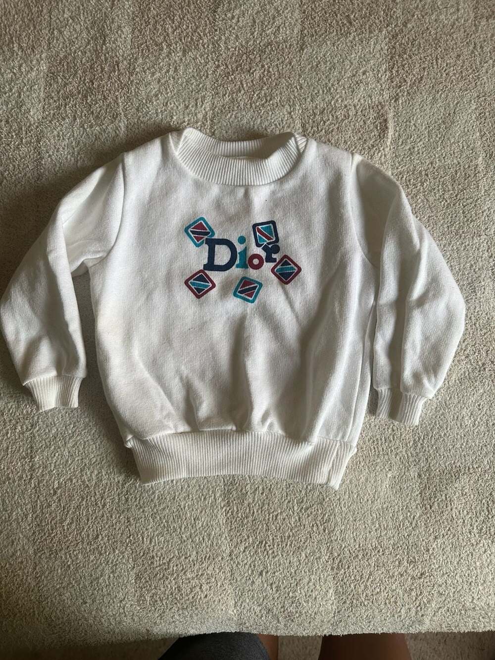Vintage Christian Dior Jeunes White Embroidered Logo Sweatshirt Size 3T